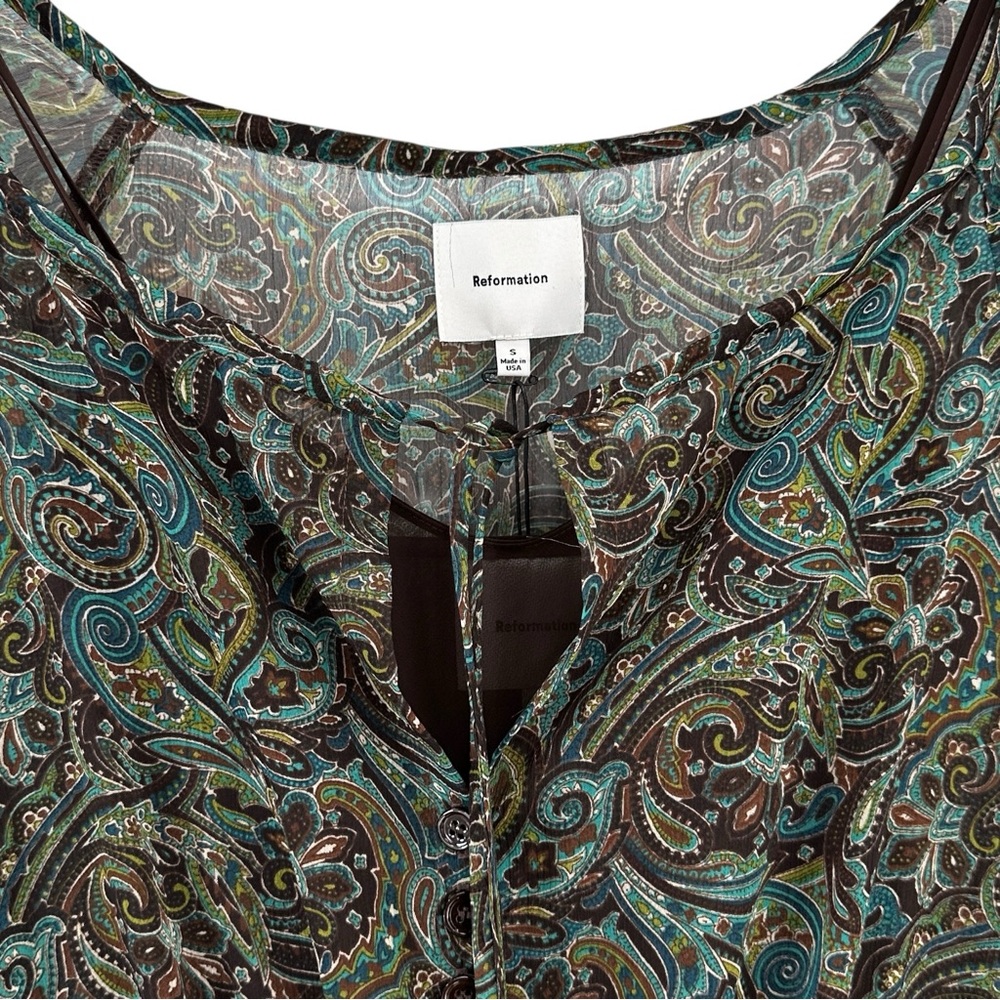 NWT Reformation Becca Dress - Brown Green Paisley Maxi Dress w/ Slip Liner sz S - Picture 9 of 16